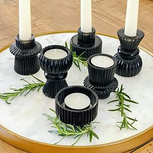 Kate Aspen Vintage Ribbed Glass Black Candlestick Holders, Pillar Candle, Tealight & Votive Candle Holders (Set of 6, 3 Assorted Sizes), Dining Table Decor, Shelf Decor, Centerpiece Kate Aspen Vintage Ribbed Glass Black Candlestick Holders, Pillar Candle, Tealight & Votive Candle Holders (Set of 6, 3 Assorted Sizes), Dining Table Decor, Shelf Decor, Centerpiece