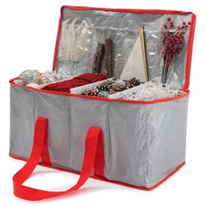 Christmas Village Red Durable Storage Bag for Lights Baubles Tinsel Wrapping Paper Bows Wreath Artificial Decorations Xmas Organiser with Divider & Handles Christmas Village Red Durable Storage Bag for Lights Baubles Tinsel Wrapping Paper Bows Wreath Artificial Decorations Xmas Organiser with Divider & Handles