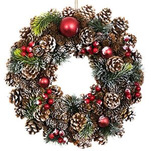 GreenBrokers Christmas Hanging Wreath Festive Pine Cone Display White Frosting 37cm GreenBrokers Christmas Hanging Wreath Festive Pine Cone Display White Frosting 37cm