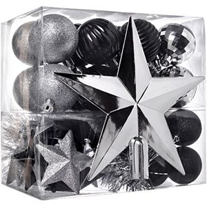 WeRChristmas 42-Piece Shatterproof Baubles Decoration Pack with Tree Topper & Garland Silver / Black, Multi-colour WeRChristmas 42-Piece Shatterproof Baubles Decoration Pack with Tree Topper & Garland Silver / Black, Multi-colour