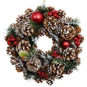 GreenBrokers Christmas Hanging Wreath 32cm- Festive Pine Cone Display with White Frosting D1221 GreenBrokers Christmas Hanging Wreath 32cm- Festive Pine Cone Display with White Frosting D1221