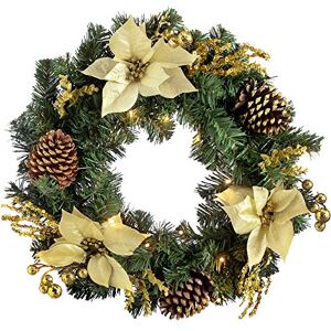WeRChristmas Pre-Lit Decorated Wreath Illuminated with 20 Cold White LED Lights, 60 cm Gold/Cream WeRChristmas Pre-Lit Decorated Wreath Illuminated with 20 Cold White LED Lights, 60 cm Gold/Cream