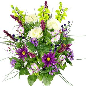 Admired By Nature Artificial Dahlia, Morning Glory and Ranunculus and Blossom Fillers Mixed Bush 30 Stems for Home, Wedding, Restaurant and Office Decoration Arrangement, Violet/Cream/Kiwi Admired By Nature Artificial Dahlia, Morning Glory and Ranunculus and Blossom Fillers Mixed Bush 30 Stems for Home, Wedding, Restaurant and Office Decoration Arrangement, Violet/Cream/Kiwi