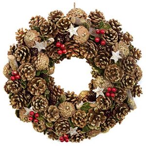 GreenBrokers Christmas Hanging Wreath 38cm- Festive Pine Cone Display with Gold Frosting GreenBrokers Christmas Hanging Wreath 38cm- Festive Pine Cone Display with Gold Frosting