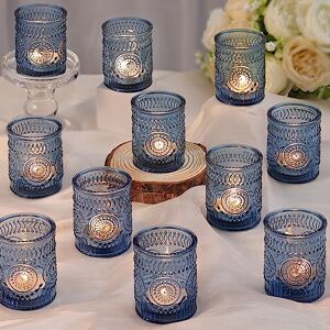 DARJEN Blue Votive Candle Holders Set of 36- Glass Candle Holders Bulk for Tea Light Candle, Embossed Candle Votives for Wedding Centerpiece, Living Room & Home Table Decor DARJEN Blue Votive Candle Holders Set of 36- Glass Candle Holders Bulk for Tea Light Candle, Embossed Candle Votives for Wedding Centerpiece, Living Room & Home Table Decor