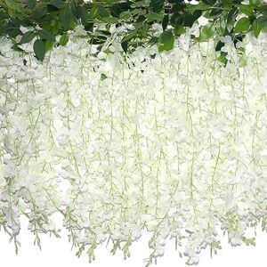 ZINHO 60 Branches Wisteria Hanging Flowers, Wisteria Artificial Flowers Garland for Wedding Arch Decor, Flower Wall for Ceremony Party Garden Home Decor, White (4 Packs) ZINHO 60 Branches Wisteria Hanging Flowers, Wisteria Artificial Flowers Garland for Wedding Arch Decor, Flower Wall for Ceremony Party Garden Home Decor, White (4 Packs)