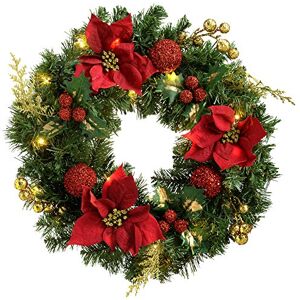 WeRChristmas Pre-Lit Decorated Wreath Illuminated with 20 Warm White LED Lights, 60 cm Red/Gold WeRChristmas Pre-Lit Decorated Wreath Illuminated with 20 Warm White LED Lights, 60 cm Red/Gold