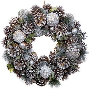 GreenBrokers Christmas Hanging Wreath Festive Silver Display with Pine Cones 38cm GreenBrokers Christmas Hanging Wreath Festive Silver Display with Pine Cones 38cm