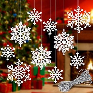 Whaline 40Pcs White Glitter Snowflake Winter Snowflake Ornaments Christmas Hanging Decorations with 197 Inches Silver Rope for Wedding Birthday Home Xmas Tree Window Door Accessories Whaline 40Pcs White Glitter Snowflake Winter Snowflake Ornaments Christmas Hanging Decorations with 197 Inches Silver Rope for Wedding Birthday Home Xmas Tree Window Door Accessories