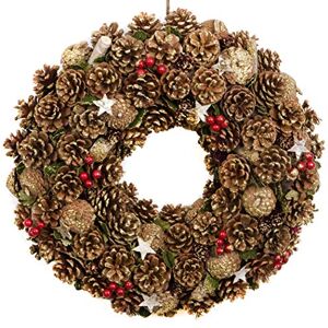 GreenBrokers Christmas Hanging Wreath 48cm Festive Pine Cone Display with Gold Frosting GreenBrokers Christmas Hanging Wreath 48cm Festive Pine Cone Display with Gold Frosting