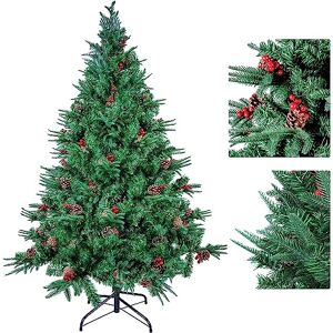 himaly 7FT/2.1M Christmas Tree with Pine Cones and Berries,PVC Artificial Christmas Tree with Metal Stand,Xmas Decoration Christmas Tree for Indoor Outdoor, Green himaly 7FT/2.1M Christmas Tree with Pine Cones and Berries,PVC Artificial Christmas Tree with Metal Stand,Xmas Decoration Christmas Tree for Indoor Outdoor, Green