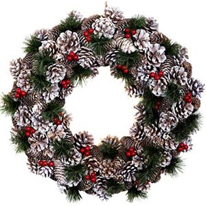 GreenBrokers Premium Quality Christmas Hanging Wreath 48cm Festive Pine Cone Display with Subtle White Frosting GreenBrokers Premium Quality Christmas Hanging Wreath 48cm Festive Pine Cone Display with Subtle White Frosting