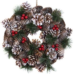 GreenBrokers Christmas Hanging Wreath Festive Pine Cone Display Subtle White Frosting 30cm GreenBrokers Christmas Hanging Wreath Festive Pine Cone Display Subtle White Frosting 30cm