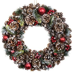 GreenBrokers Christmas Hanging Wreath 48cm Festive Pine Cone Display with White Frosting GreenBrokers Christmas Hanging Wreath 48cm Festive Pine Cone Display with White Frosting