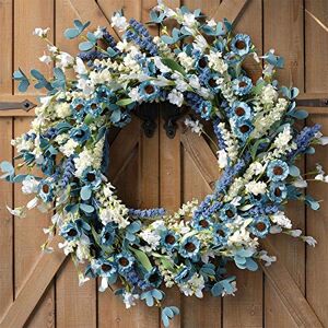 Bibelot 20 Inch Spring Wreath Blue with Green Leaves Daisy Artificial Grains White Flower for Front Door Wreath,Farmhouse Decor Indoor&Outdoor Wedding Wall Home Bibelot 20 Inch Spring Wreath Blue with Green Leaves Daisy Artificial Grains White Flower for Front Door Wreath,Farmhouse Decor Indoor&Outdoor Wedding Wall Home