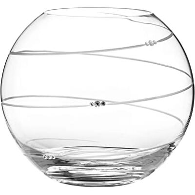 DIAMANTE Sphere Vase with Hand Cut Swirl with crystals Decorated Round vase Globe Fish Bowl Shape Ideal for Bouquets and Other Decorations 20cm DIAMANTE Sphere Vase with Hand Cut Swirl with crystals Decorated Round vase Globe Fish Bowl Shape Ideal for Bouquets and Other Decorations 20cm