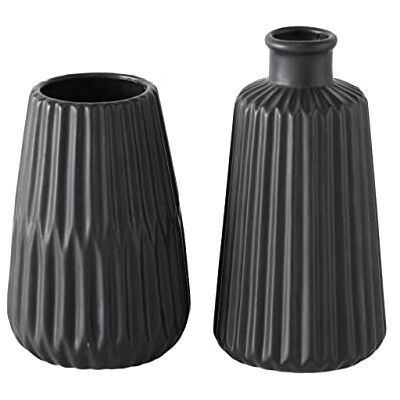 Boltze - Set of 2 Premium Porcelain Vases - Flowers, Striped Pattern Boltze - Set of 2 Premium Porcelain Vases - Flowers, Striped Pattern