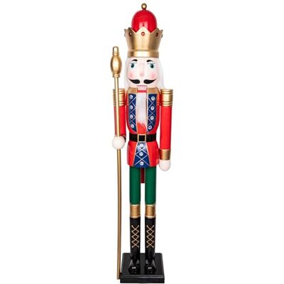 SHATCHI 150cm Giant Life-Size Wooden Christmas Nutcracker Soldier Statue King Puppet Figurines Xmas Home Door Decoration Ornament, Red/Green SHATCHI 150cm Giant Life-Size Wooden Christmas Nutcracker Soldier Statue King Puppet Figurines Xmas Home Door Decoration Ornament, Red/Green
