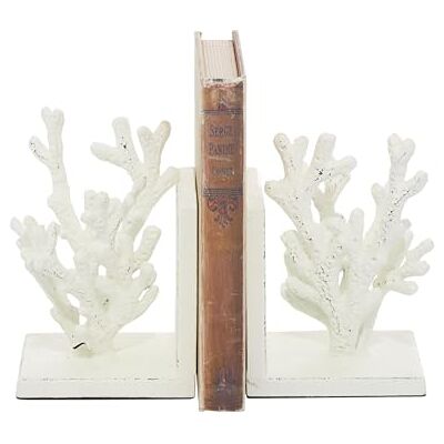Deco 79 Metal Coral Bookends, Set of 2 5"W, 7"H, White Deco 79 Metal Coral Bookends, Set of 2 5"W, 7"H, White