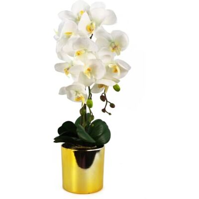 Leaf 52cm Artificial Orchid Large - White / Gold - Artificial Orchid Leaf 52cm Artificial Orchid Large - White / Gold - Artificial Orchid