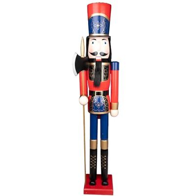 SHATCHI 150cm Giant Life-Size Wooden Christmas Nutcracker Soldier Statue King Puppet Figurines Xmas Home Door Decoration Ornament, Red/Blue Axe SHATCHI 150cm Giant Life-Size Wooden Christmas Nutcracker Soldier Statue King Puppet Figurines Xmas Home Door Decoration Ornament, Red/Blue Axe