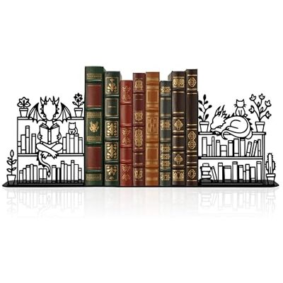 Ecqizer Metal Dragon Reading Book Decorative Bookend 9.1x 4.7 Inches, Unique Dragon Bookends Decorative, Fantasy Dragon Decor,Cute and Fantasy Bookends with Dragon and Cat Lying on The Bookshelf Pattern Ecqizer Metal Dragon Reading Book Decorative Bookend 9.1x 4.7 Inches, Unique Dragon Bookends Decorative, Fantasy Dragon Decor,Cute and Fantasy Bookends with Dragon and Cat Lying on The Bookshelf Pattern