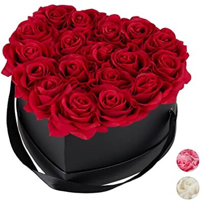 Relaxdays Heart Flower Box, 18 Faux Roses, Black Box, Last 10 Years, Great Gift, Decorative Bouquet, Red Relaxdays Heart Flower Box, 18 Faux Roses, Black Box, Last 10 Years, Great Gift, Decorative Bouquet, Red