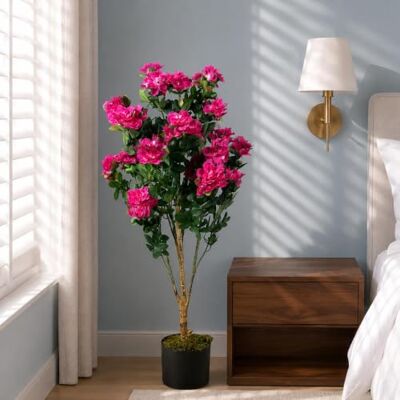 Leaf 100cm Premium Artificial Azalea Pink Flowers Potted Plant - Artificial Plant Leaf 100cm Premium Artificial Azalea Pink Flowers Potted Plant - Artificial Plant