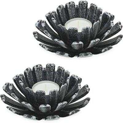 Relaxdays Tealight Holder, Set of 2, Flower Shape, Candle Stand, Cast Iron, Indoors & Outdoors, HxØ 6 x 13.5 cm, Silver Relaxdays Tealight Holder, Set of 2, Flower Shape, Candle Stand, Cast Iron, Indoors & Outdoors, HxØ 6 x 13.5 cm, Silver