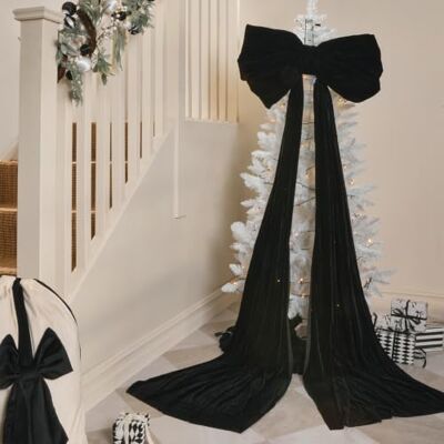 OHS Statement Velvet Christmas Tree Bow Large Tree Topper Decoration, Black Large Velvet Black Statement Bow for Christmas Tree, Tree Topper or Wreath Styling, Ready To Use OHS Statement Velvet Christmas Tree Bow Large Tree Topper Decoration, Black Large Velvet Black Statement Bow for Christmas Tree, Tree Topper or Wreath Styling, Ready To Use