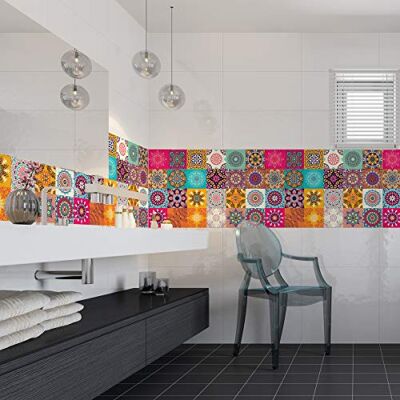 Evoke Vinyl Tile Stickers - 10 x 24 Cement Tile Self-Adhesive Wall Decals for Bathroom & Kitchen Evoke Vinyl Tile Stickers - 10 x 24 Cement Tile Self-Adhesive Wall Decals for Bathroom & Kitchen