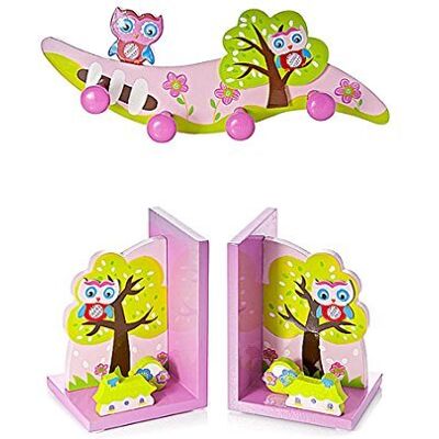 Mousehouse Gifts Kids Owl Coat Hooks and Matching Bookends for Girls Themed Bedroom or Baby Nursery Mousehouse Gifts Kids Owl Coat Hooks and Matching Bookends for Girls Themed Bedroom or Baby Nursery