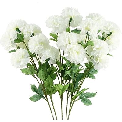 White Artificial Carnation Stem - 6 Pack - 70cm - Silk Flowers - Decorative Use White Artificial Carnation Stem - 6 Pack - 70cm - Silk Flowers - Decorative Use