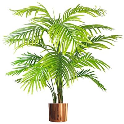 Leaf 130cm Artificial Areca Palm Tree - Extra Large with Copper Metal Planter - Unisex Leaf 130cm Artificial Areca Palm Tree - Extra Large with Copper Metal Planter - Unisex