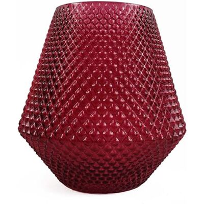 Leaf 23cm Diamond Embossed Pink Glass Vase - Vase Leaf 23cm Diamond Embossed Pink Glass Vase - Vase