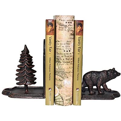 JUCONSIN Bear Bookends Decorative, Heavy Duty Cast Iron Bookends for The Shelves, Pine Tree and Bear Statue Book End, Vintage Shelf Decor, Antique Bronze JUCONSIN Bear Bookends Decorative, Heavy Duty Cast Iron Bookends for The Shelves, Pine Tree and Bear Statue Book End, Vintage Shelf Decor, Antique Bronze