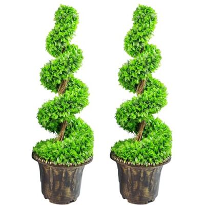 Leaf Large Artificial Spiral Tree with Decorative Planter, 90cm Green Pair Leaf Large Artificial Spiral Tree with Decorative Planter, 90cm Green Pair
