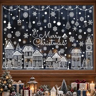 Aurblyn 3X Christmas Window Stickers Large, Christmas Window Clings for Decorations 124Pcs Clock Tower Snowflakes Christmas Trees House Window Decals Glass Decor for Shop Display & Holiday Party Aurblyn 3X Christmas Window Stickers Large, Christmas Window Clings for Decorations 124Pcs Clock Tower Snowflakes Christmas Trees House Window Decals Glass Decor for Shop Display & Holiday Party