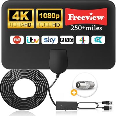 Amazqi TV Aerial Indoor-Amplified Smart Digital 4K 1080p TV Aerial 250+ Miles Long Range Support All Older TV's with Amplifier Connector for Freeview Channels Amazqi TV Aerial Indoor-Amplified Smart Digital 4K 1080p TV Aerial 250+ Miles Long Range Support All Older TV's with Amplifier Connector for Freeview Channels