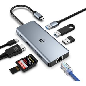 OOTDAY USB C Hub, USB C Hub LAN, 8 in 1 Dual Display Docking Station for MacBook, Multiport Adapter USB C with 4K HDMI, LAN RJ45, 100W PD, SD/TF, 2 USB 3.0, USB 2.0 OOTDAY USB C Hub, USB C Hub LAN, 8 in 1 Dual Display Docking Station for MacBook, Multiport Adapter USB C with 4K HDMI, LAN RJ45, 100W PD, SD/TF, 2 USB 3.0, USB 2.0