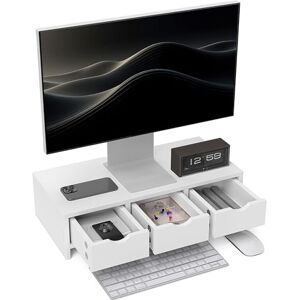 HOMCOM Monitor Stand Riser with 3 Drawers, Monitor Riser for Laptop, Computer, PC, Small Printer, 51 x 24 x 13cm, White HOMCOM Monitor Stand Riser with 3 Drawers, Monitor Riser for Laptop, Computer, PC, Small Printer, 51 x 24 x 13cm, White