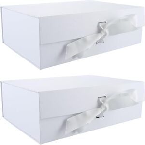 ASelected 2Pcs Magnetic Gift Box, 32.2x23x10.5cm Luxury Paper Wedding Favor Boxes, Medium Gift Box with Lids and Ribbon for Presents, Birthday, Anniversary, Festival- White ASelected 2Pcs Magnetic Gift Box, 32.2x23x10.5cm Luxury Paper Wedding Favor Boxes, Medium Gift Box with Lids and Ribbon for Presents, Birthday, Anniversary, Festival- White