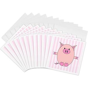 3dRose Piggy Power Pink Stripes Greeting Cards, 6 by 6-inches, Set of 12 (gc_6369_2) 3dRose Piggy Power Pink Stripes Greeting Cards, 6 by 6-inches, Set of 12 (gc_6369_2)