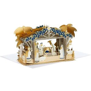 Hallmark Christmas Card, Nativity Scene Christmas Card, 3D & Pop Up Card, With Gold Foil Details, Blue Hallmark Christmas Card, Nativity Scene Christmas Card, 3D & Pop Up Card, With Gold Foil Details, Blue
