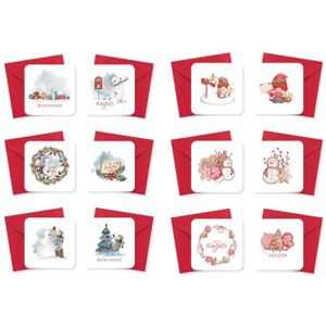 Creative Labs Pack of 12 Mini Christmas Greeting Cards with Red Envelopes, 8 x 8 cm Creative Labs Pack of 12 Mini Christmas Greeting Cards with Red Envelopes, 8 x 8 cm