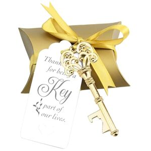 Evanto 50 Sets Vintage Key Bottle Openers, Wedding Favor Souvenir Gift for Guests with Escort Card Thank You Tag Pillow Box and Satin Ribbon (Gold) Evanto 50 Sets Vintage Key Bottle Openers, Wedding Favor Souvenir Gift for Guests with Escort Card Thank You Tag Pillow Box and Satin Ribbon (Gold)