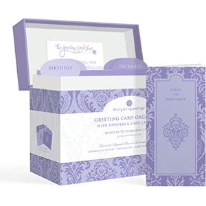 DESIGNERGREETINGS Designer greetings Greeting Card Organizer Box with Dividers and Calendar, Decorative Lavender Damask Pattern (9.5” x 7.25” x 6”, Holds Up to 75 Greeting Cards), purple large (711-00005-0000) DESIGNERGREETINGS Designer greetings Greeting Card Organizer Box with Dividers and Calendar, Decorative Lavender Damask Pattern (9.5” x 7.25” x 6”, Holds Up to 75 Greeting Cards), purple large (711-00005-0000)