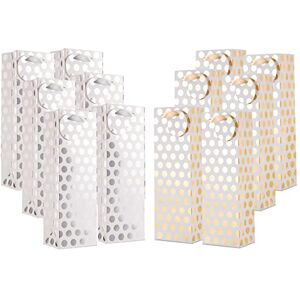 UNIQOOO 12Pcs Premium Quality Gold & Silver Metallic Foil Polka Dots Wine Gift Bag Bulk, w/Gift Massage Tag,100% Recyclable Paper,14"x4.75"x3.5" Wine Carrier Bags Tote Gift Bags, Party Gift Wrapping UNIQOOO 12Pcs Premium Quality Gold & Silver Metallic Foil Polka Dots Wine Gift Bag Bulk, w/Gift Massage Tag,100% Recyclable Paper,14"x4.75"x3.5" Wine Carrier Bags Tote Gift Bags, Party Gift Wrapping