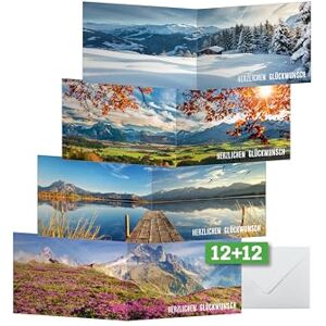 Sigel DS618 Birthday Cards A6 Pack of 12 with Envelopes 4 Designs 3 Cards Each Ideal for Printing, Made from Sustainable Paper Sigel DS618 Birthday Cards A6 Pack of 12 with Envelopes 4 Designs 3 Cards Each Ideal for Printing, Made from Sustainable Paper