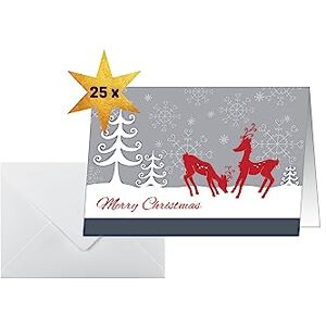 Sigel DS256 Christmas cards 2 folds, 10.5 x 14.8 cm, Red and gray, 25 Pieces + 25 White envelopes included, easy to print Sigel DS256 Christmas cards 2 folds, 10.5 x 14.8 cm, Red and gray, 25 Pieces + 25 White envelopes included, easy to print